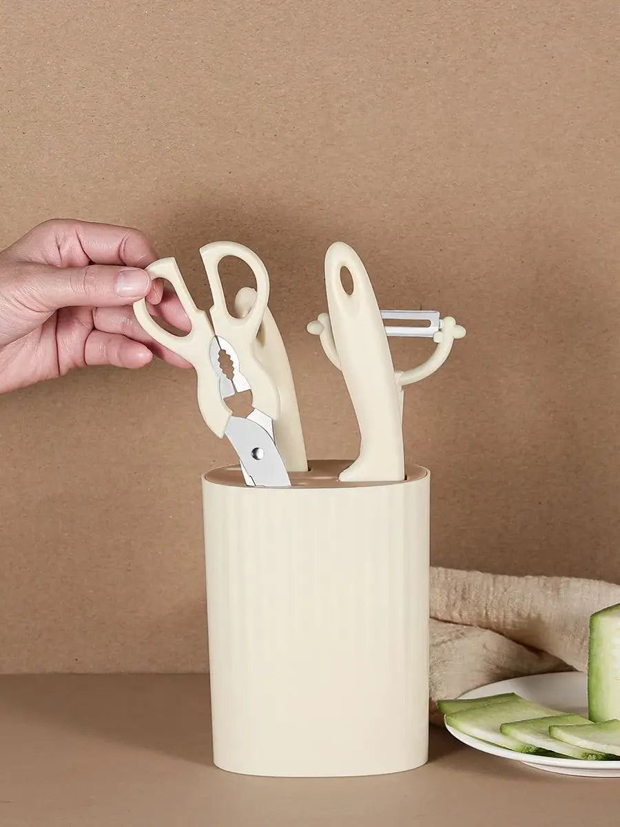 Stainless Steel Kitchen Knife and Scissors 5-Piece Set