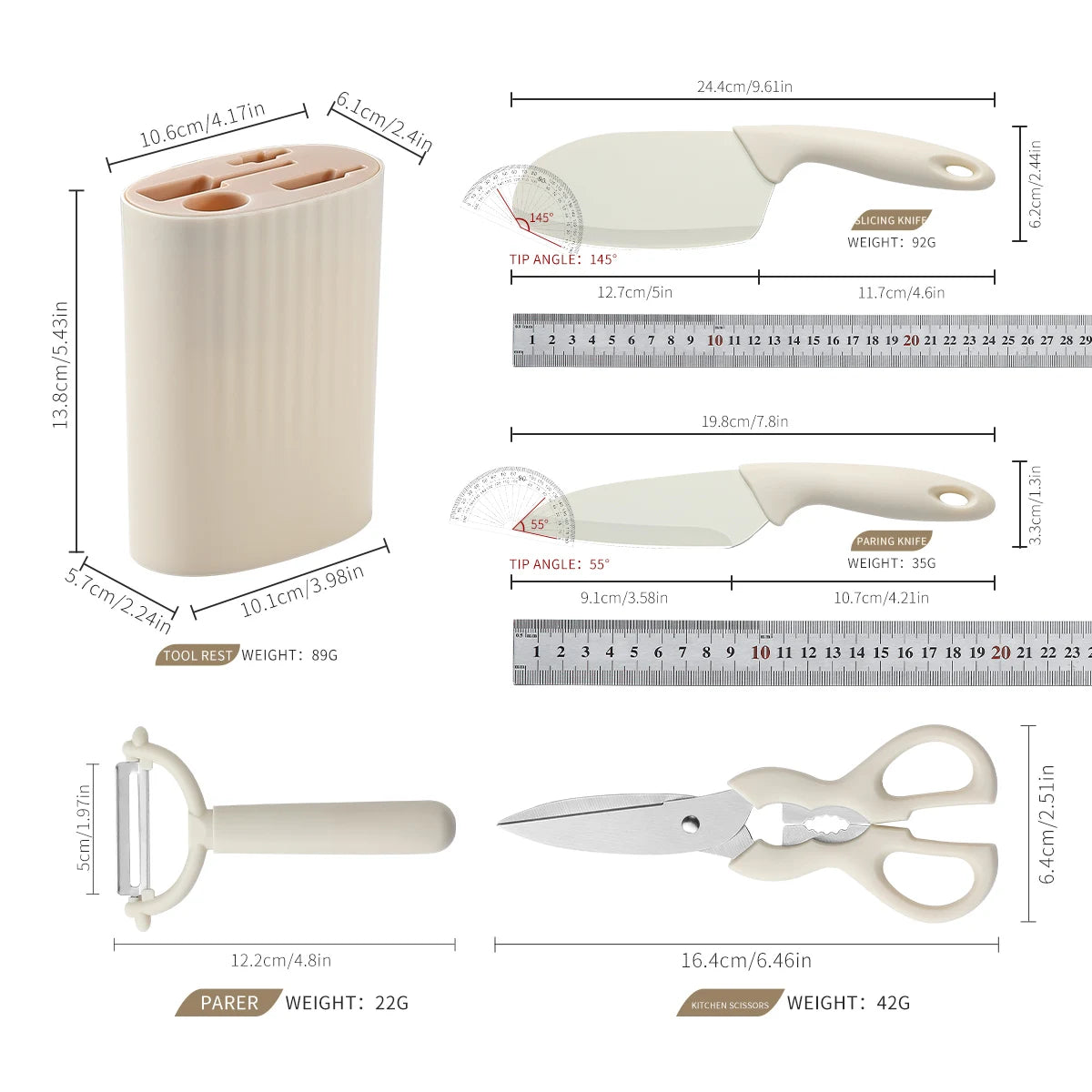 Stainless Steel Kitchen Knife and Scissors 5-Piece Set