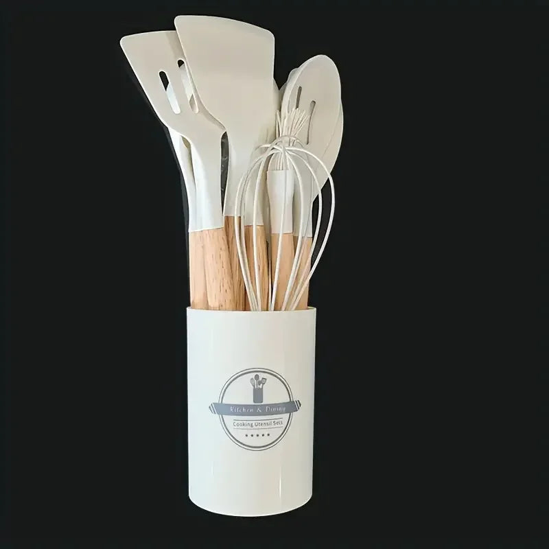 12pcs Set of Multi-color Silicone Wooden Handle