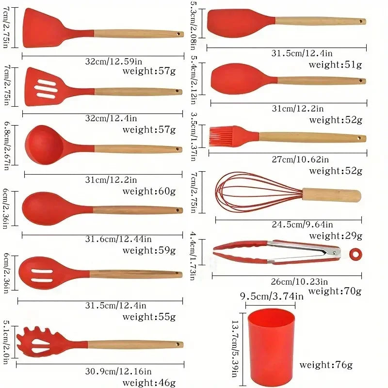 12pcs Set of Multi-color Silicone Wooden Handle