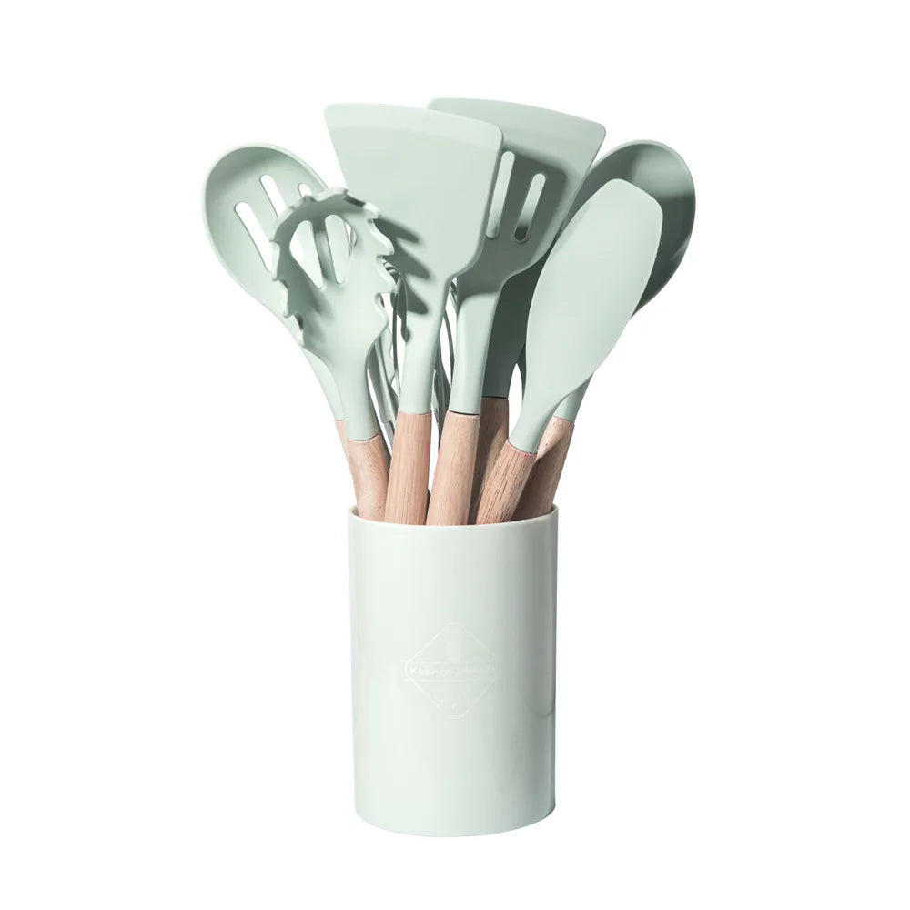 12pcs Set of Multi-color Silicone Wooden Handle
