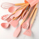 12pcs Set of Multi-color Silicone Wooden Handle